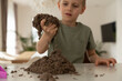 © Elena - Child Playing with Kinetic Sand at Home Table