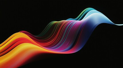 Poster - A vibrant wave of colorful lines flows gracefully against a black background, creating a dynamic and modern visual effect.