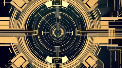 Poster - Intricate geometric patterns create a futuristic design in shades of gold and black, showcasing modern digital artistry and technology