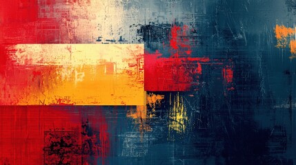Poster - A vibrant abstract artwork featuring bold colors and textured patterns, blending shades of red, yellow, and blue for a striking visual impact.
