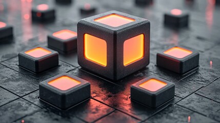 Poster - Illuminated Cubes: A Digital Abstract Composition