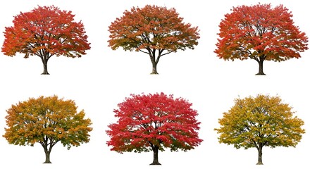 Autumn Tree Foliage Variations: Six Isolated Images AI Generated