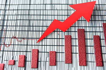 Poster - Red arrow graph shows upward trend, business growth