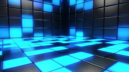 Poster - dynamic blue checkboard pattern with random lights for modern design generative ai