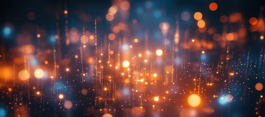 Wall Mural - A modern stock market chart background with orange and blue lights, a blurred abstract dark background
