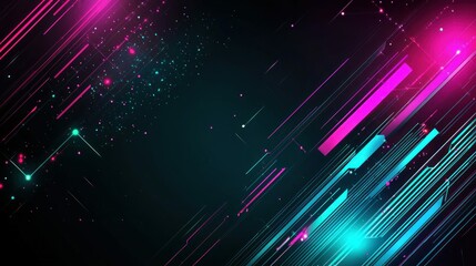 Poster - Abstract neon lines and particles flow through a vibrant, dynamic futuristic background.