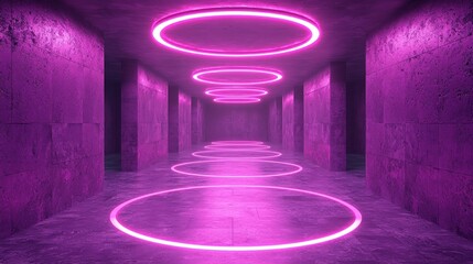 Poster - Neon Purple Corridor: Futuristic Glowing Tunnel