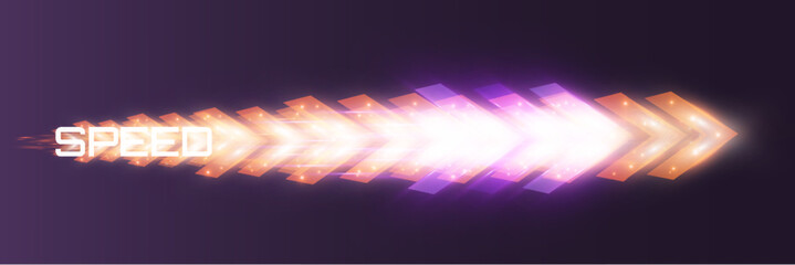 Aufkleber - Futuristic speed background with glowing arrows and motion blur. digital abstract technology concept with fast moving elements.
