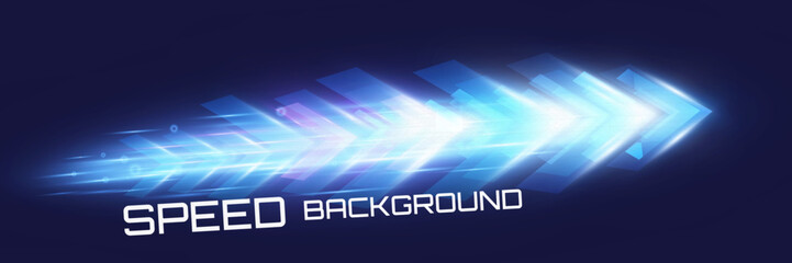 Aufkleber - Futuristic speed background with glowing arrows and motion blur. digital abstract technology concept with fast moving elements.
