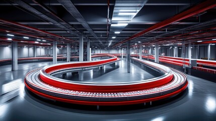 Poster - Automated conveyor belt in a logistics center sorting and organizing packages.