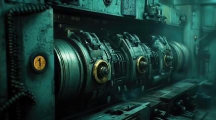 Poster - Automated industrial milling machine shaping metal components.