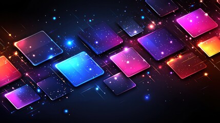 Poster - Abstract Neon Glowing Rhombus Digital Art