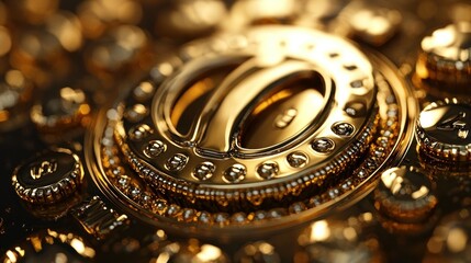 Golden Rotary Dial Telephone Close-Up: Luxury and Retro Elegance