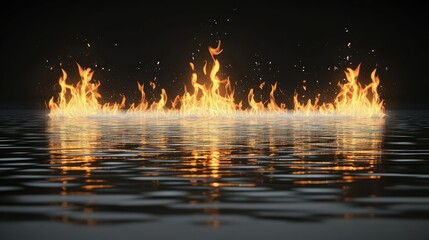 Poster - Fiery Waters: A Surreal Inferno on Still Water