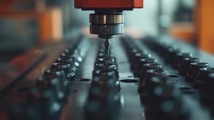 Poster - Giant hydraulic press stamping metal components with powerful force in a factory.