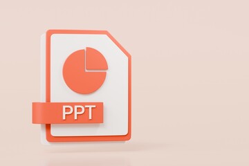 Fototapete - 3d file folder document ppt icon. minimal word PPT presentation document icon. document form. business work company icon concept. archive presentation file type concept. PPT format. 3d render.