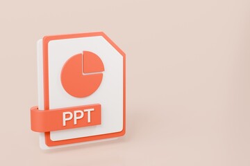 Fototapete - 3d file folder document ppt icon. minimal word PPT presentation document icon. document form. business work company icon concept. archive presentation file type concept. PPT format. 3d render.