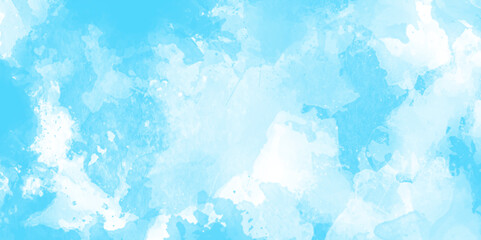 Wall Mural - soft watercolor background with blue watercolor splashes and stains, grunge blue texture with washed