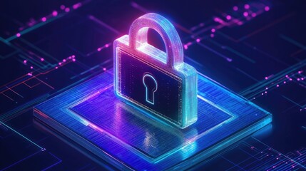 Poster - Neon-lit data stream flowing through an encrypted cybersecurity network.