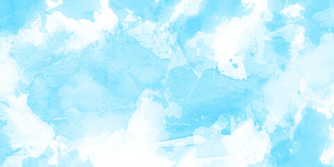 Wall Mural - soft watercolor background with blue watercolor splashes and stains, grunge blue texture with washed