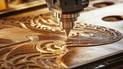 Poster - Precision CNC router cutting intricate designs into wood panels.