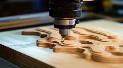Poster - Precision CNC router cutting intricate designs into wood panels.