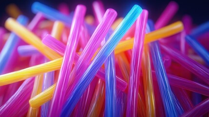 Poster - Vibrant Colorful Straws Abstract Macro Photography