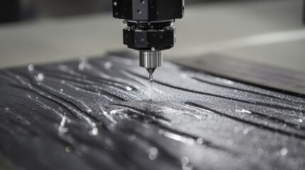 Poster - Precision cutting machine slicing through a sheet of composite material.