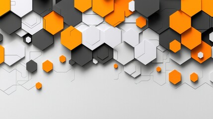 Poster - Abstract Hexagon Pattern: Orange, White, and Black Geometric Design