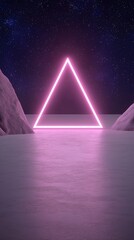Poster - Futuristic Neon Bridge Glowing Over Midnight River Under Starry Sky with Abstract Elements