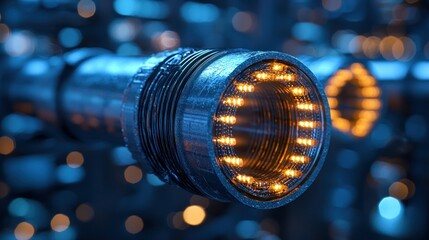 Poster - Futuristic Industrial Pipe with Illuminating LEDs