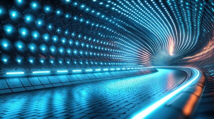 Poster - Futuristic Neon Tunnel: A Digital Journey Through Light and Technology