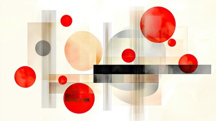 Leinwandbilder - A subtle, elegant abstract design with scattered red dots and thin lines.