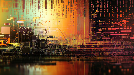 Poster - glass ai chip on circuit board. technology background. cpu processor on tech bg. computer microchip.