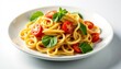 © methinee - Stir-fried noodles with vegetables on white background, chinese, broccoli