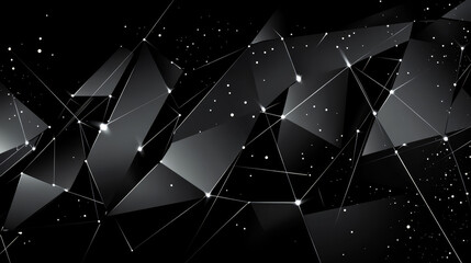 Poster - Abstract triangles space low poly. Dark background with connecting dots and lines. Light connection structure. Polygonal background. Futuristic HUD.