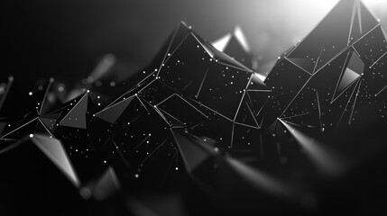 Poster - Abstract triangles space low poly. Dark background with connecting dots and lines. Light connection structure. Polygonal background. Futuristic HUD.