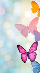 Poster - Colorful Butterflies Dance in a Soft Background with Gentle Bokeh Lights for a Dreamy Atmosphere