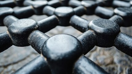 Poster - Abstract Close-Up of a Dark Grid Pattern: Interconnected Nodes in a Geometric Design
