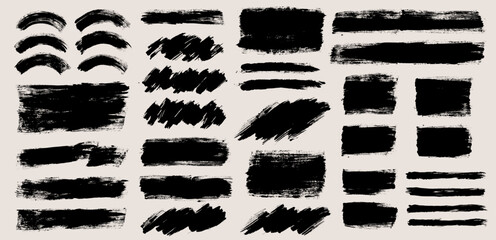 Aufkleber - Brush stroke vector backgrounds. Painted curve and rectangle shapes, grunge lines and squares. Rough brush texture. Artistic banners collection