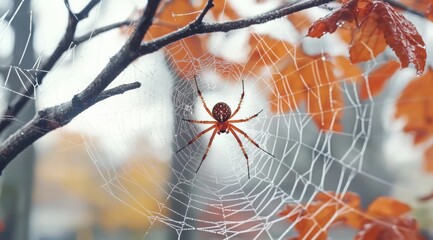 A mother spider diligently spinning a web, a safe haven for her soon-to-be-hatched spider lings. 