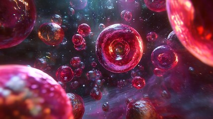 Poster - Glowing Spheres Floating in Cosmic Space: An Abstract 3D Render