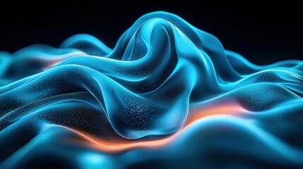 Poster - Abstract Blue Wave Digital Art:  Glowing,  Fluid,  Dynamic,  Serene,  Futuristic,  Abstract Design