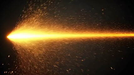 Poster - Bright orange beam of light creating sparks against a dark background during a nighttime display