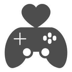 Fototapete - Joystick with heart shape solid icon, black friday concept. Vector graphics. Game console controller, best gaming sign on white background, glyph style icon for mobile or web design.