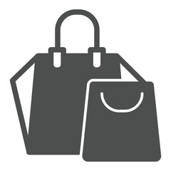 Poster - Paper bag for store clothes solid icon, black friday concept. Vector graphics. Packets pair, shopping sign on white background, glyph style icon for mobile or web design.