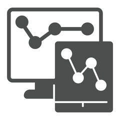 Aufkleber - Monitor and tablet screen with chart solid icon, neural dataset concept. Vector graphics. Displays with data graphs sign on white background, glyph style icon for mobile or web design.