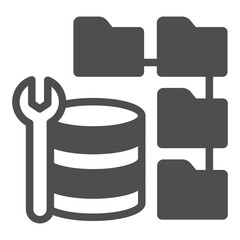 Fototapete - Wrench and database storage with folders solid icon, folders explorer concept. Vector graphics. Developer data, folders sign on white background, glyph style icon for mobile or web design.