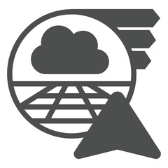 Poster - Cloud bubble with navigation cursor solid icon, neural network concept. Vector graphics. Remote visualization of spaces sign on white background, glyph style icon for mobile or web design.