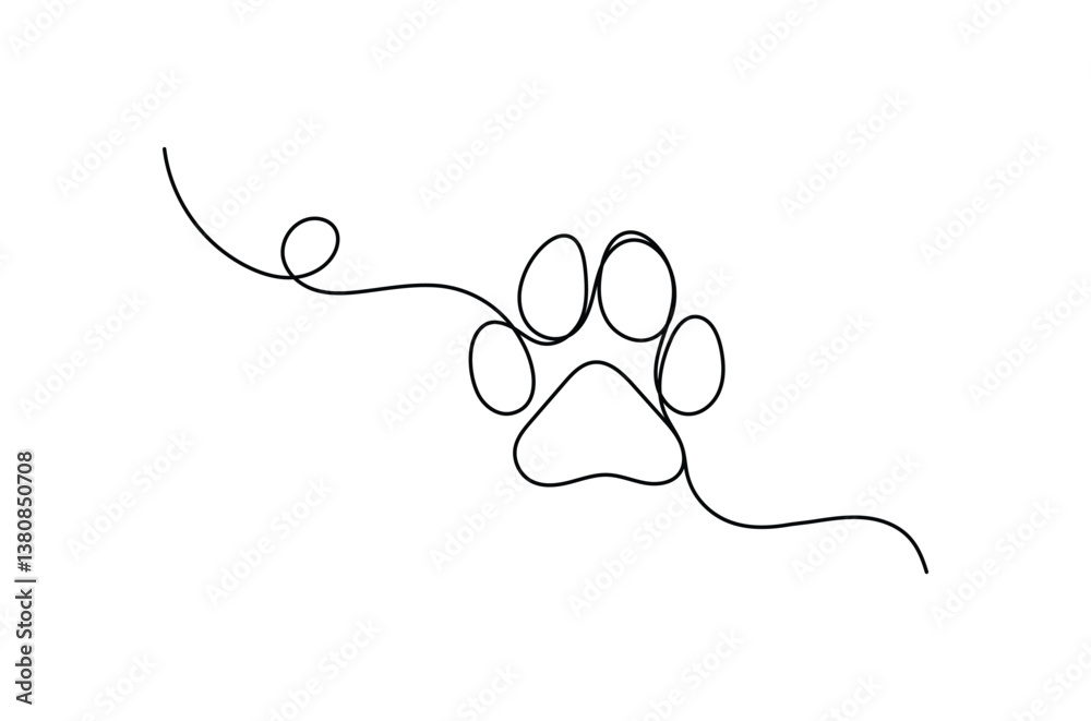 Dog paw foot print continuous one line drawing, dog paw one line art ...